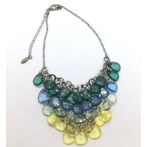 Pier 1 Imports Colorful Unique Dangle Glass Bead Silvertone Chain Necklace Bib